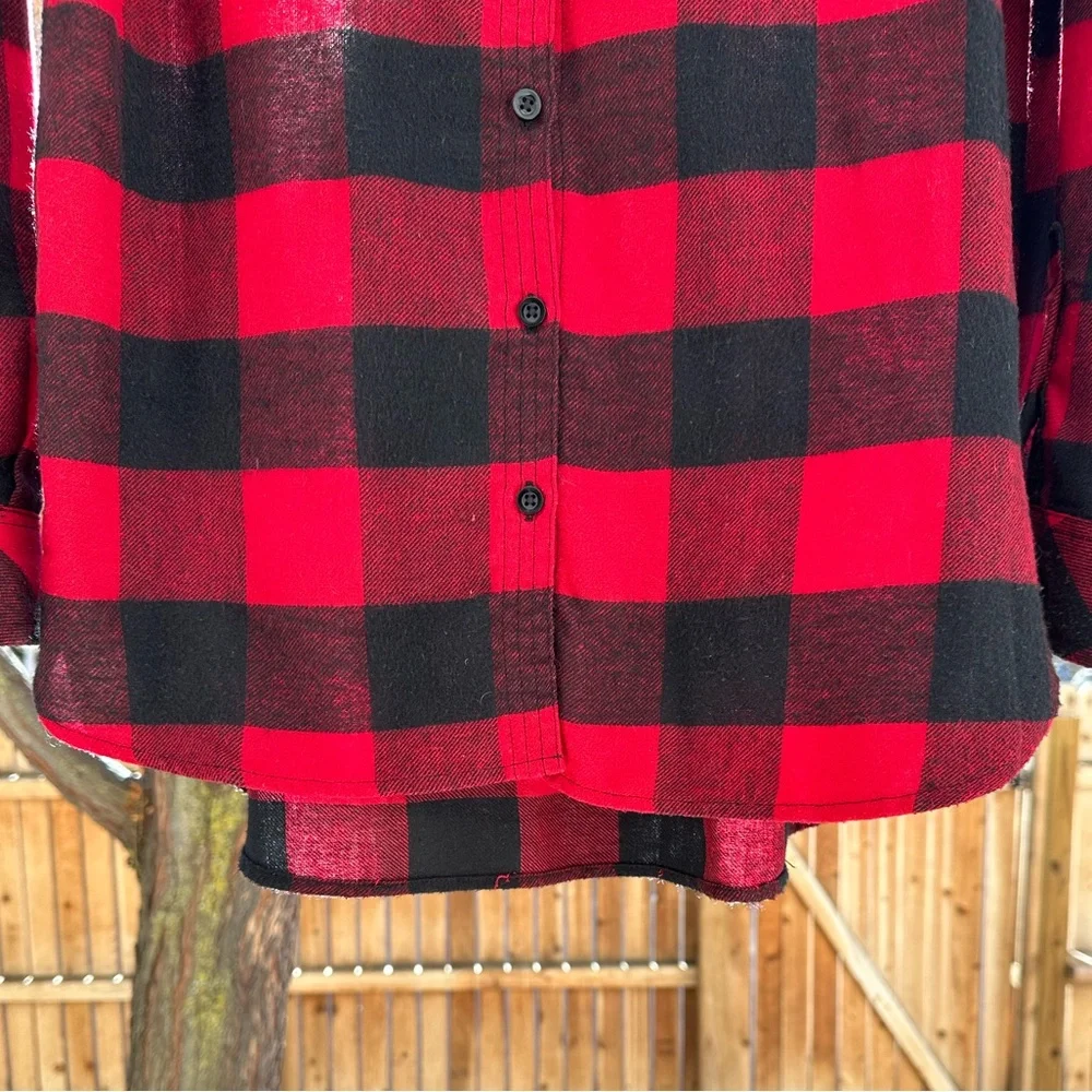Burnside Vintage Plaid Boyfriend Flannel Shirt Red Black Large Huskers Nebraska - Picture 8 of 16